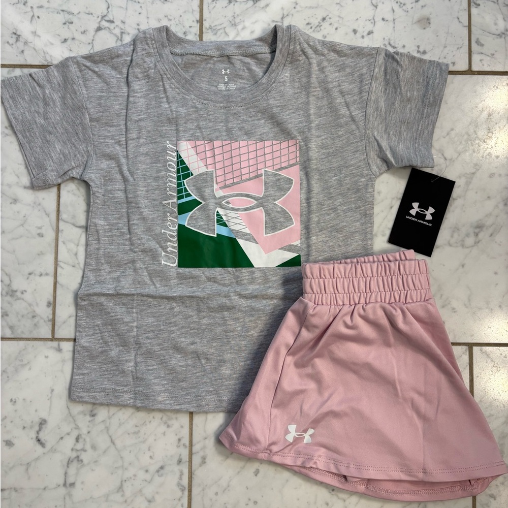 Under Armour Little Girl 5 2-piece Short Sleeve & Skort Matching Set Pink